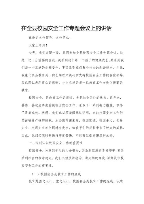 在全县校园安全工作专题会议上的讲话.docx
