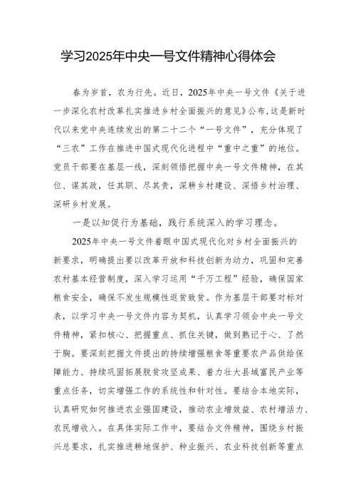 党员学习2025年中央一号文件精神心得体会感想.docx