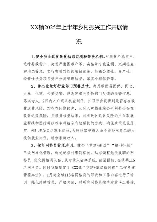 镇2025年上半年乡村振兴工作开展情况.docx