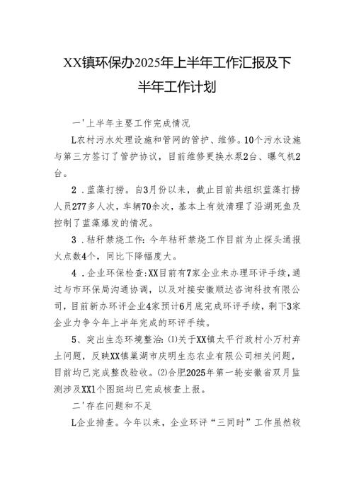 镇环保办2025年上半年工作汇报及下半年工作计划.docx