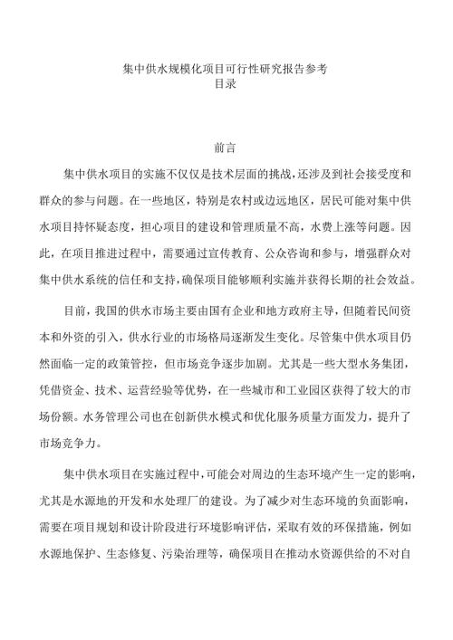 集中供水规模化项目可行性研究报告参考.docx